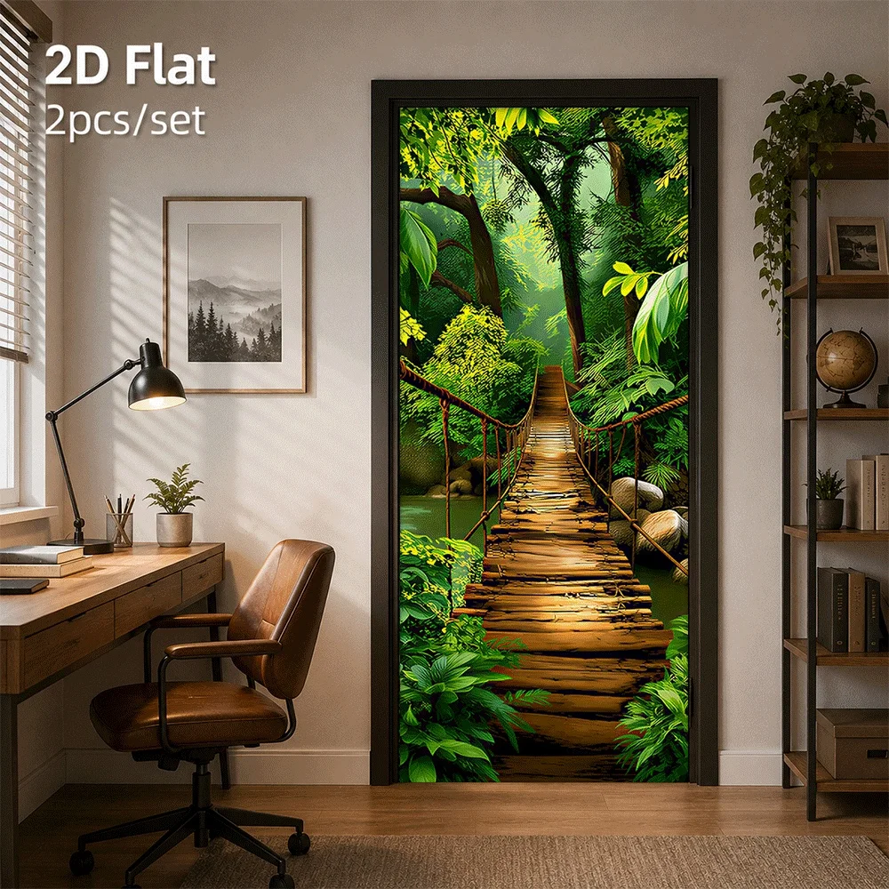 1 piece with realistic forest suspension bridge design, door sticker, living room, bedroom wall decoration sticker, 2D plan