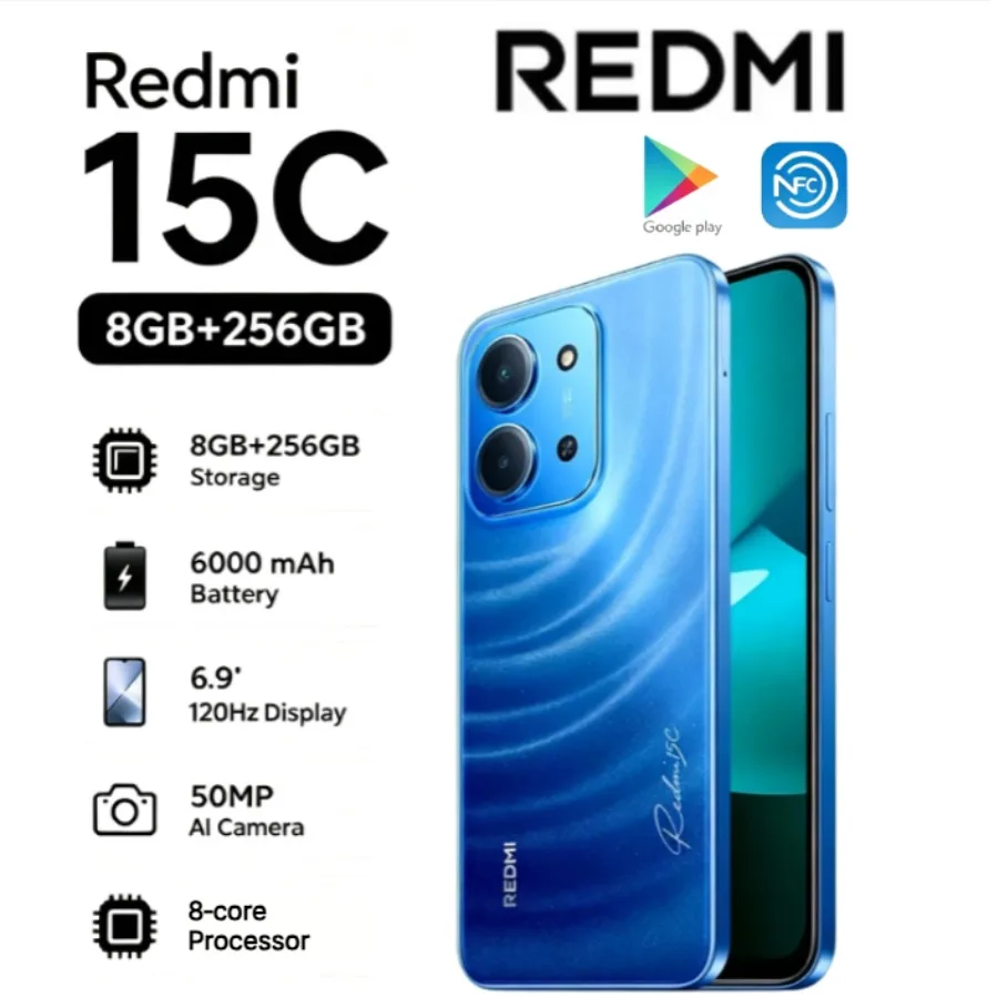2026 New Redmi 15C Global Edition Redmi 15C 5G 8+256GB Smartphone: 6000mAh High-Capacity Battery, 50MP Camera for Sharper Photos