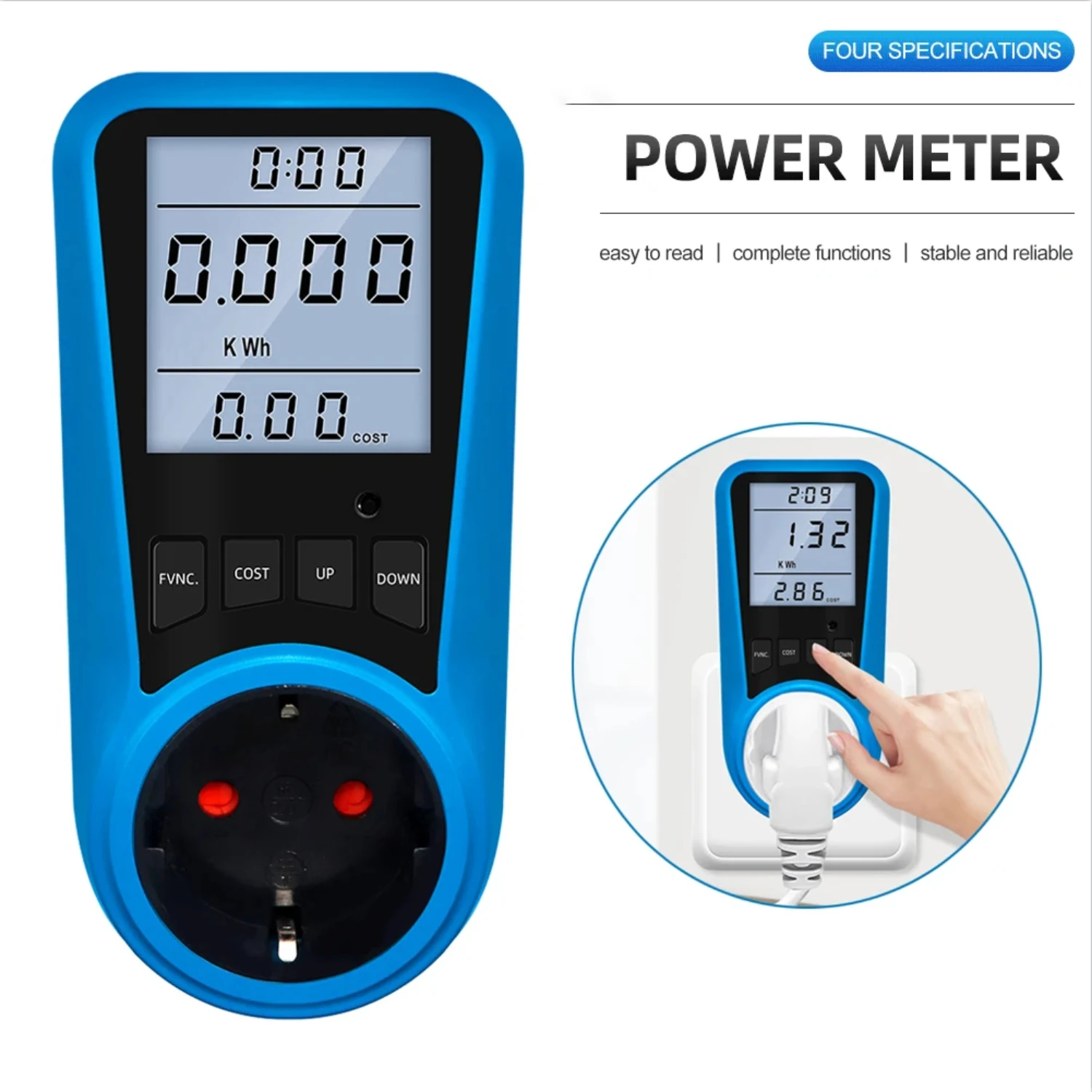 Highly Accurate EU Plug Digital Wattmeter for Monitoring Power Consumption in Electrical Devices at 110V/220V, Efficient Wattage