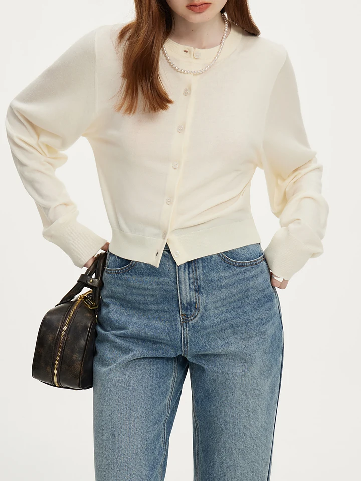 FSLE【4 Colors】Women Short Sweater Cardigans Round Neck Single