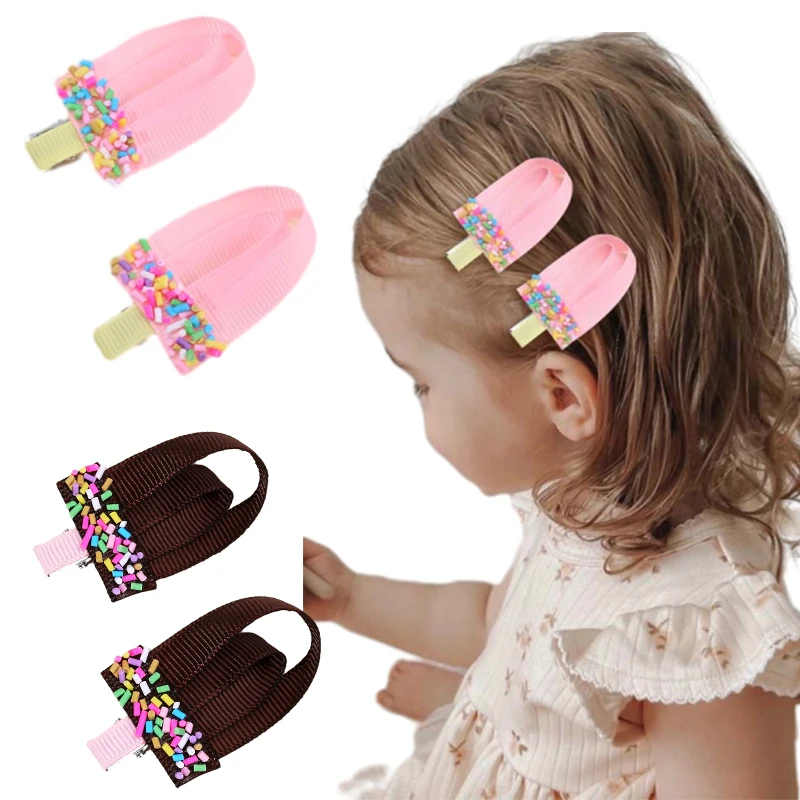 ncmama New Ice Cream Hairpin Chocolate Ice Cream Hair Clip for Baby Girls Creative Handmade Barrettes Summer Hair Accessories