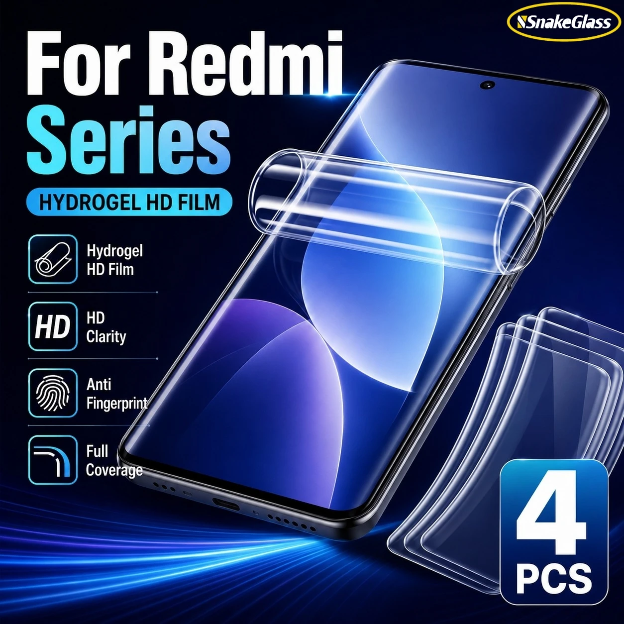 4 Stück HD Hydrogel-Folie für Redmi 15C 14 13 12 9T 10A Note 15/14/13/12/11/10/9/8 Pro 15Pro+ 14Pro Vollständige Abdeckung Weicher Displayschutz