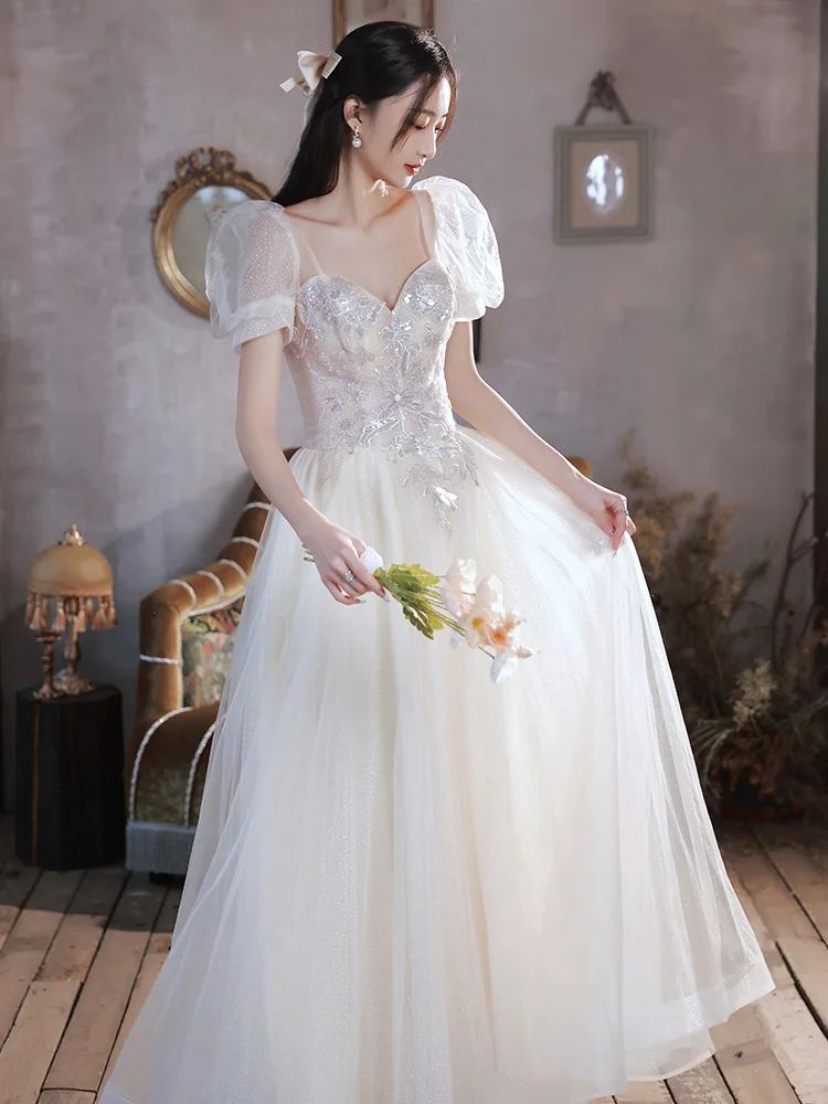 Evening Dresses New Fairy Sweetheart Collar Puff Sleeve Princess Dress Romantic Appliques A-Line Homecoming Gowns