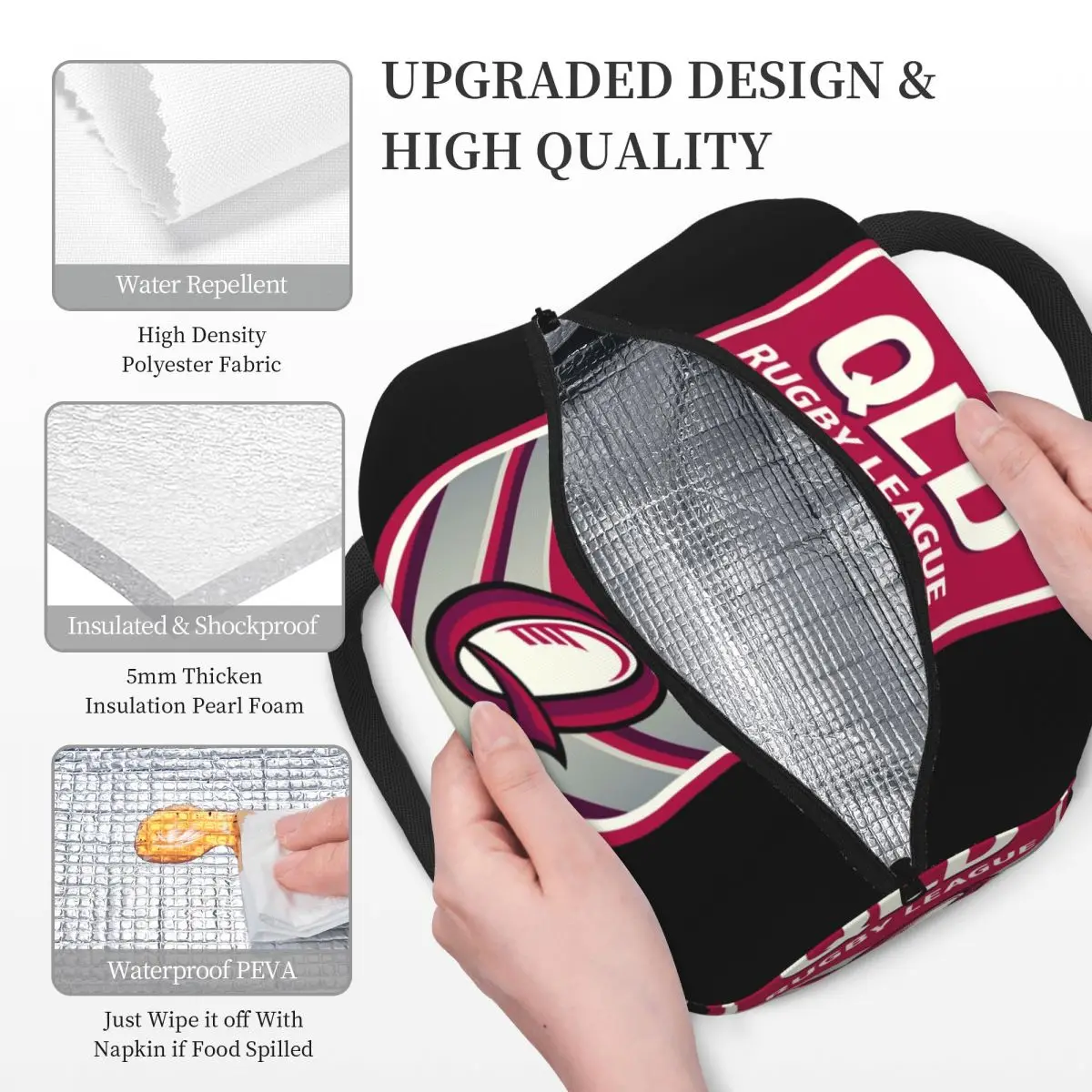 كوينزلاند مارونز أكياس الغداء معزول بينتو صندوق مقاوم للماء حقيبة الغداء قابلة لإعادة الاستخدام نزهة أكياس حقيبة للحفاظ على البرودة للمرأة طالب المدرسة #3