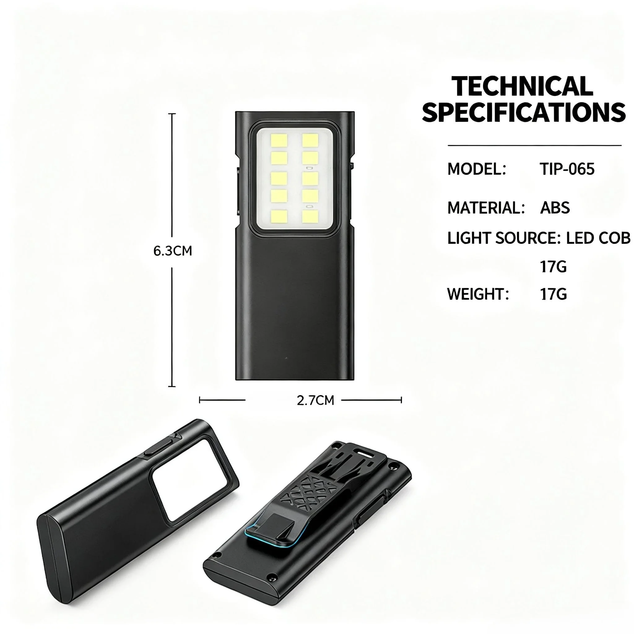 COB ضوء العمل مصباح يدوي محمول مع USB قابلة للشحن LED مصباح يدوي مشرق للتخييم إصلاح السيارات مقاوم للماء مع مشبك القلم #6