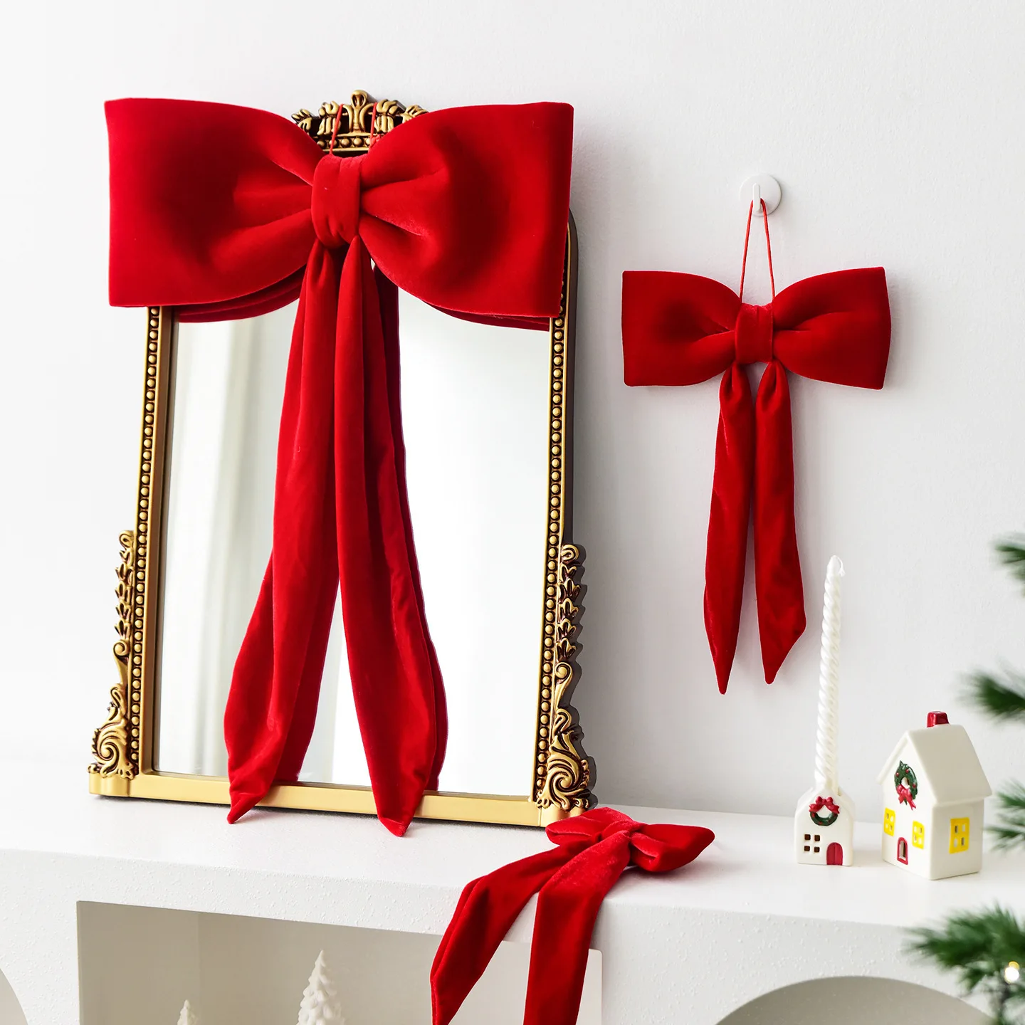 

1PC Velvet Bow S-XLSize Bowknot Xmas Tree Hanging Pendant Bows for Door 2026New Year Christmas Party Decora Windows Pendant Gift
