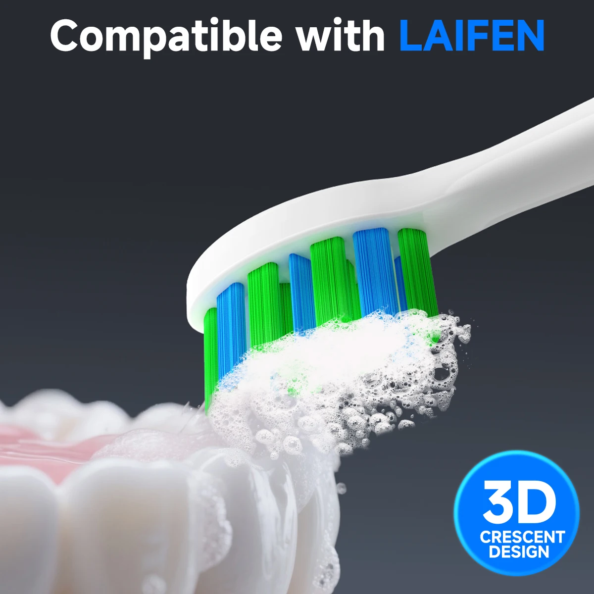 8 testine di ricambio per spazzolino elettrico Laifen LFTB01-P ABS LFTB01-A LFTB01-S, gamma completa, bianco brillante