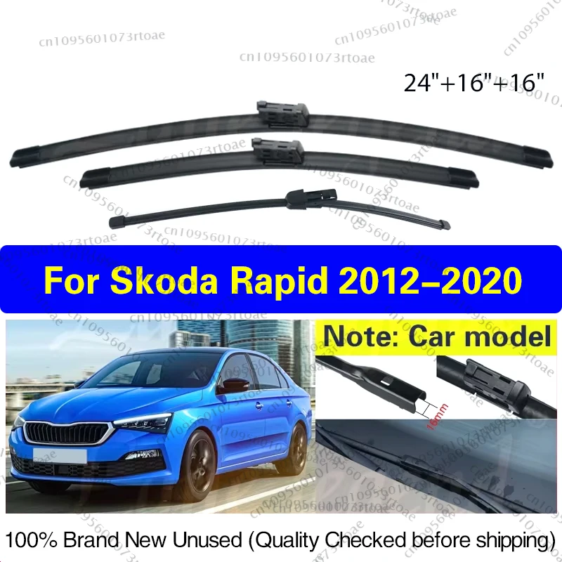 

For SKODA Rapid 2012 2013 2014 2015 2016 2017 2018 2019 2020 24"+16"+16" Front Rear Wiper Blades Brushes Cutter Accessories
