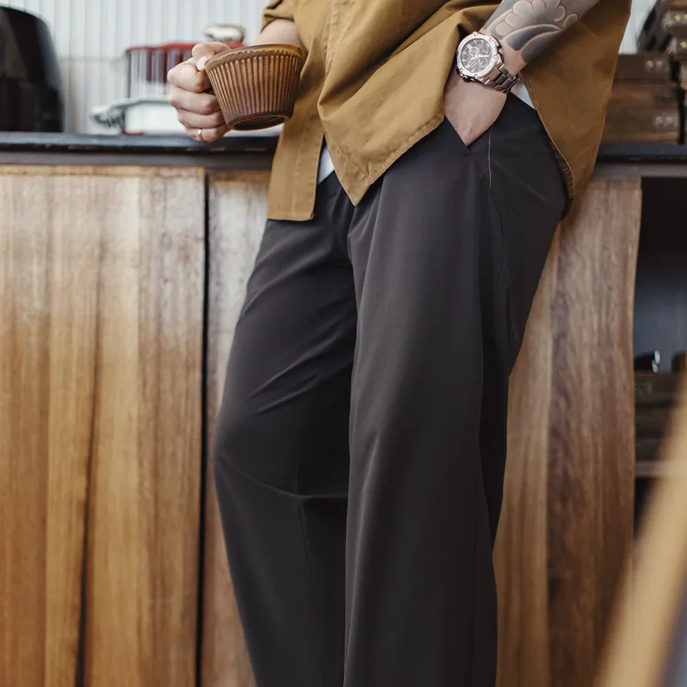 Maden  Lightweight Commuter Casual Pants CleanFit Dress Trousers Elastic Wrinkle-Resistant Office Men's Long Pants for Summer