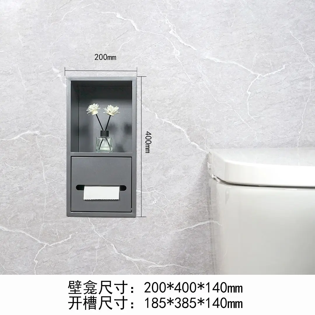 Recessed Bathroom Wall Niche, Embedded In‑wall Storage Shelf with Tissue Paper Holder for Toilet Bathroom Wall Organizer Cabinet