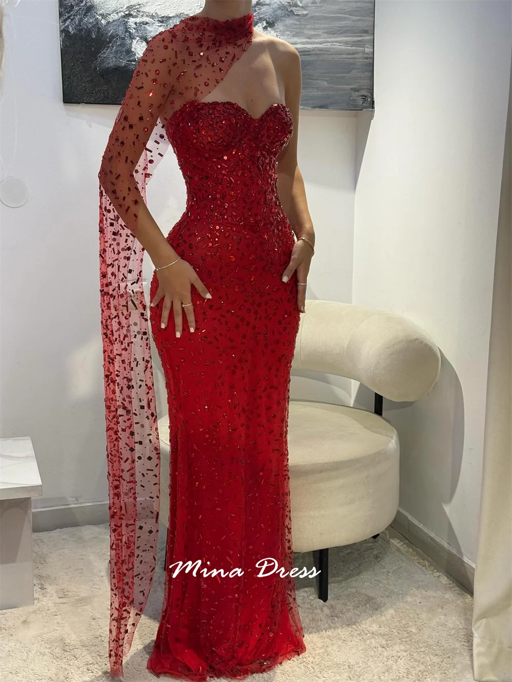 Mina Customized Throw Evening Dress Luxury Elegant Formal Women's Dresses for Special Occasions Back-length Heart-bearing Party