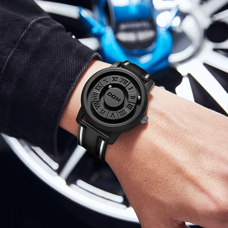 DOM 1345 Herren-Quarzuhr, Plattenspieler, magnetische Magnetperlen, Metallkugel, Kreis, Herrenuhren, Silikonband, kreative männliche Uhr