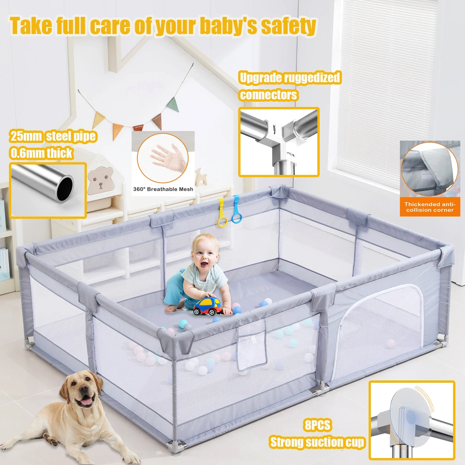 Extra Large Baby Playpen Safety Playard,360 Degree Visible Kids Activity Center Fence for Toddlers Children Kid Baby Playground