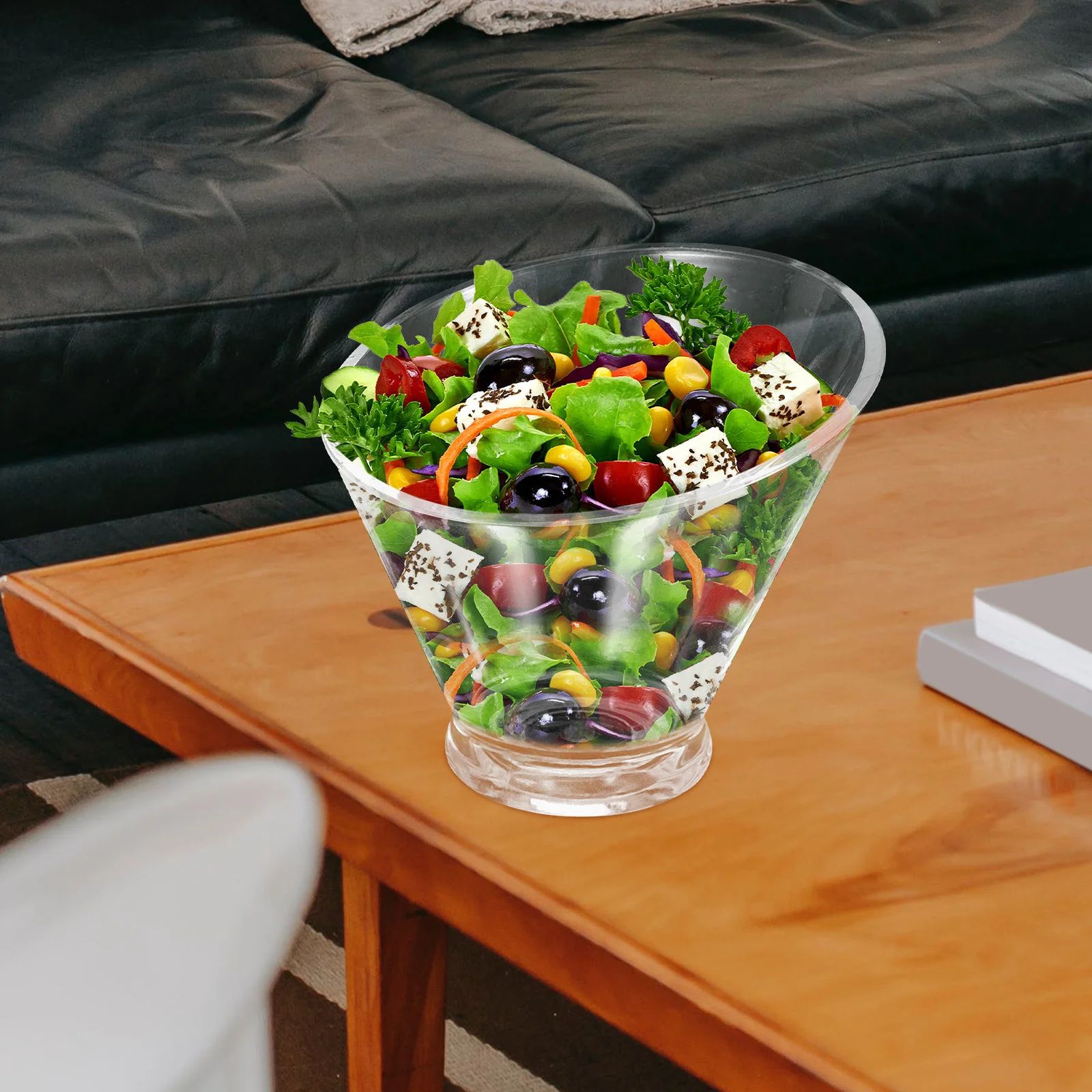 

Clear Acrylic Inclined Salad Bowls Lightweight Transparent Dessert Bowl Set Vegetable Serving Container for Party