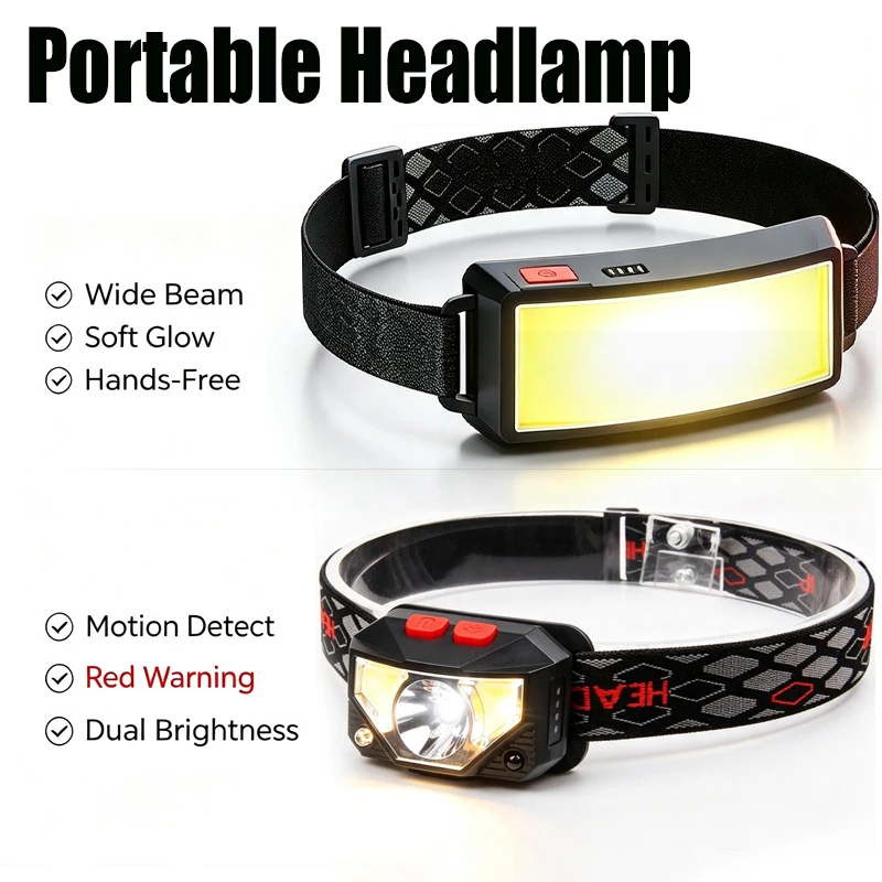 COB Portable LED Headlights Outdoor Headlight Built in Battery USB Rechargeable Head Lamp Camping Fishing Climbing Lantern
