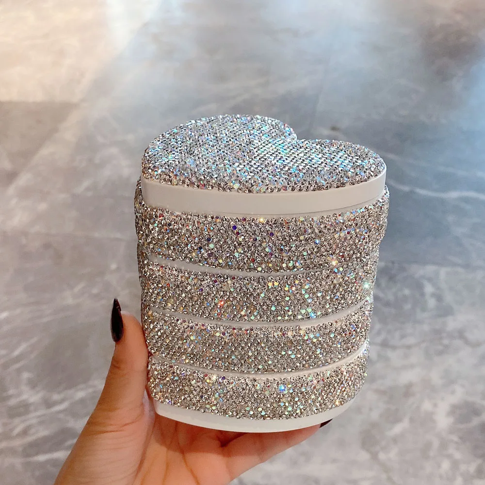 3Layers Rhinestone Diamonds Rotatable Jewelry Box New Fashion Jewelry Ring Storage Box Cosmetics Can Hold a Few Small Things