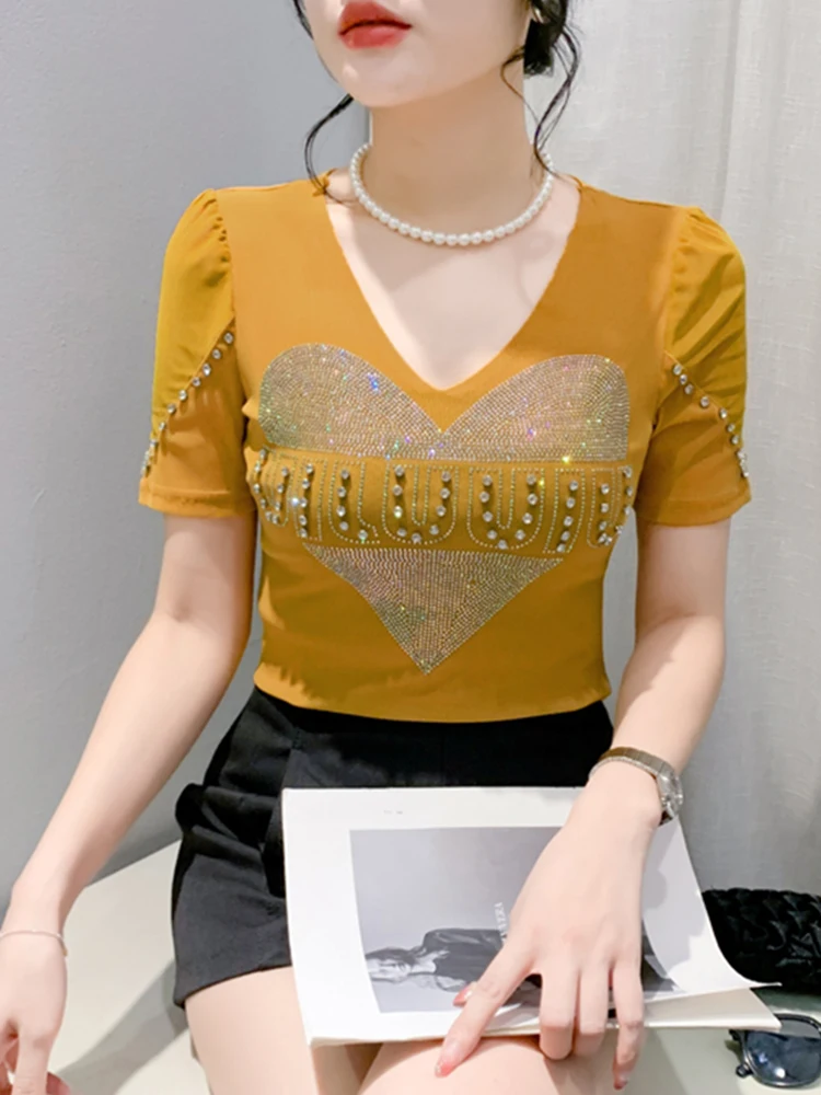 

Heavy Embellied T-irt Women's ort Sve Summer Sexy V-Ne Me Top Slimming Faionable f Sve Body irt