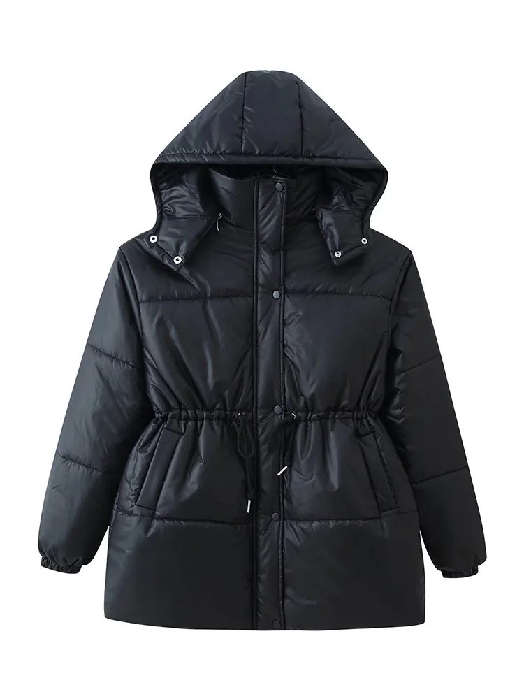 HH أزياء الشتاء النسائية 4-Color مقنعين الخصر سستة الديكور ملابس قطنية فضفاضة الإناث شارع العليا الرجعية سترة دافئة غير رسمية