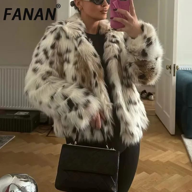 

FANAN леопардовые свободные шикарные куртки для женщин с лацканами и длинными рукавами, минималистичное пальто с перьями, женские модные новые теплые пальто, зимние