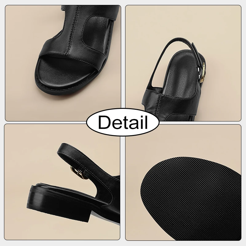 JOZHAMTA Size 32-43 Women Flats Sandals 2023 Summer Fashion Low Heels Shoes For Women Buckle Big Size Chunky Heel Sandalias