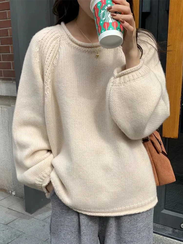 

Women Knitted Pullovers 2025 Loose and Lazy Wind Chic Sweater Korean Style Soft O-neck All-match Autumn Winter Vintage Sweaters