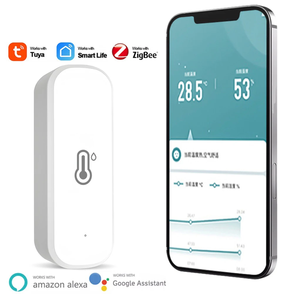 ForTuya WiFi Smarts Temperature And Humidity Sensor, Battery-powered APP Monitoring Home Security ForAlexa, Google Home Use