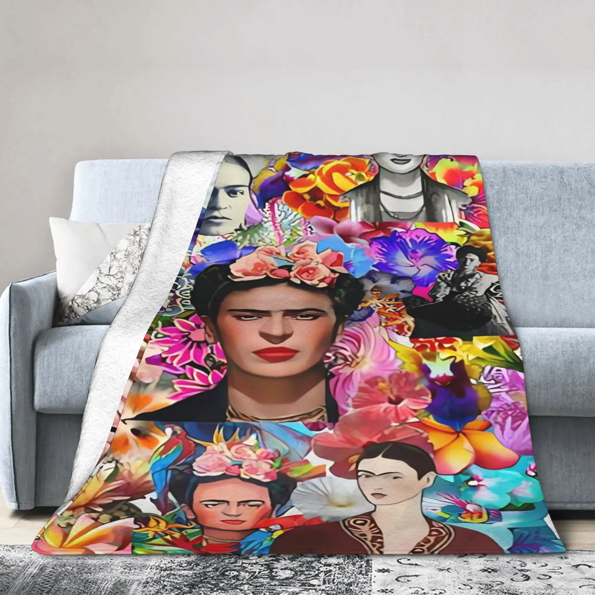 F-Frida K-Kahlo Flower Print Blanket  Decorative Flannel Throw Blanket For Living Room Super Warm Quality Bedspread