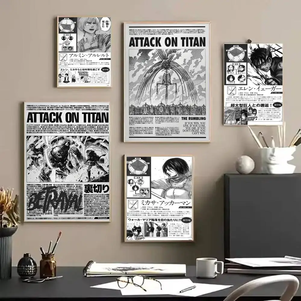 Classic Anime A_Attack on T_TitanS Poster Decorative Wall Art Stickers Mural Photo Print for Home Living Room Hallway Decor