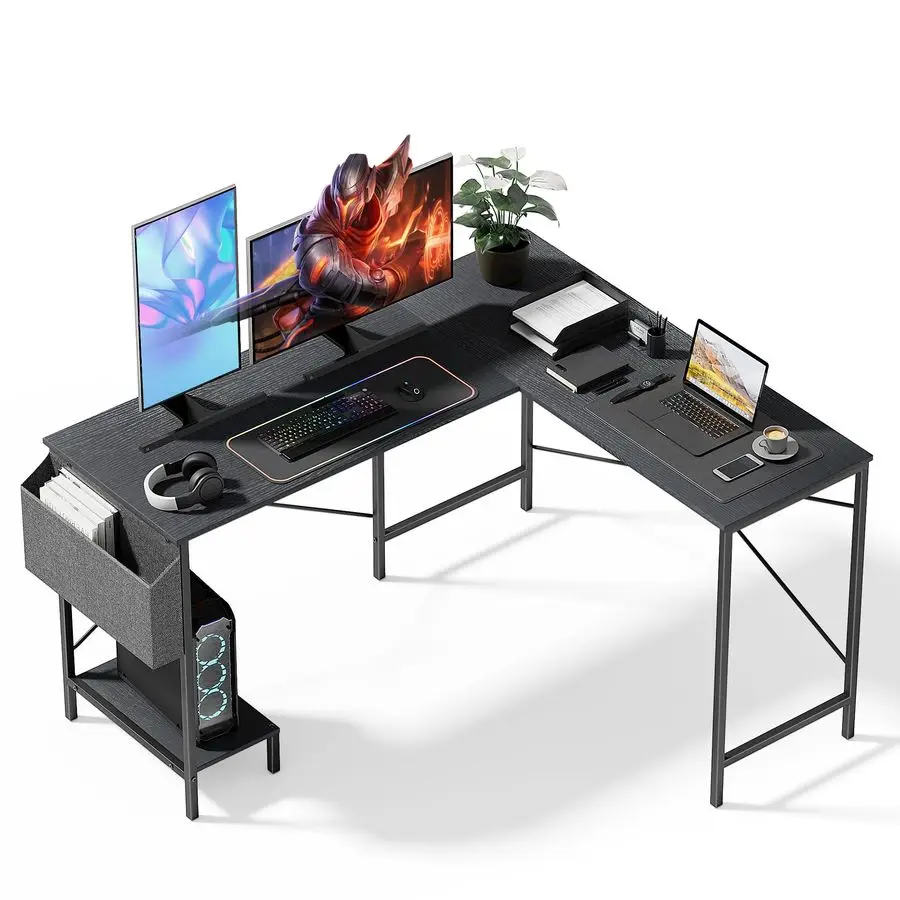 

L Shaped Desk Gaming Computer 50 Inch Reversible Corner Table PC Work Table for Writing Study Student with Wood Tabletop Metal
