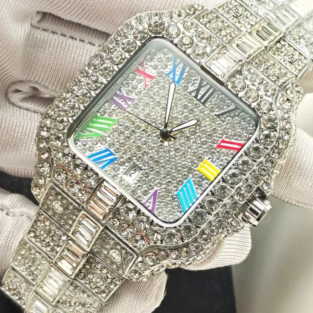 Jewelry Watches Brands - ساعة رجالية مرصعة بالألماس بالكامل بدون