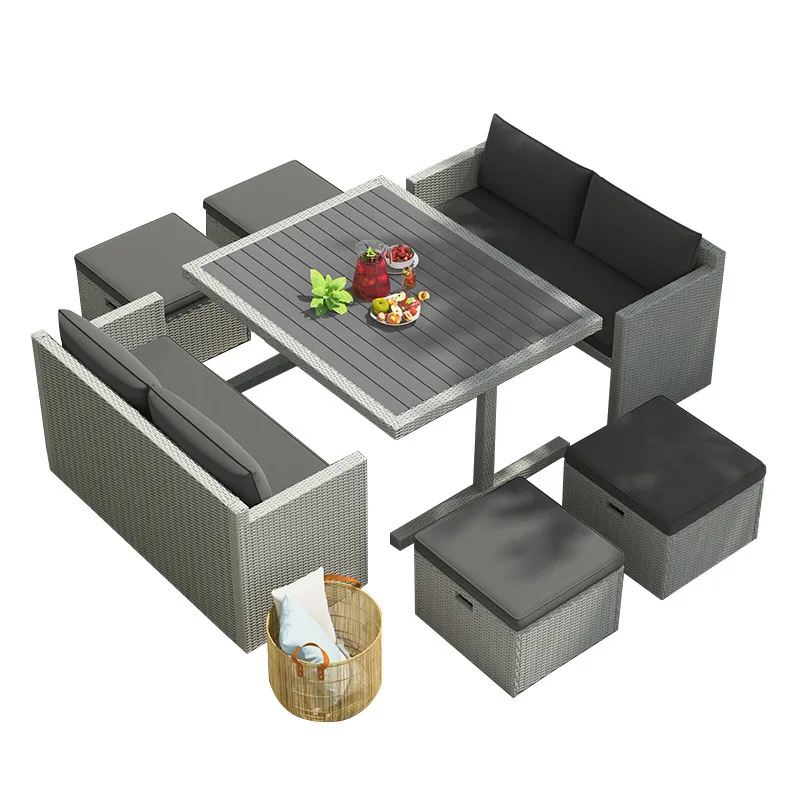 

Courtyard Garden Combined Storage Rattan Tables and Chairs Plastic Wood Tables Outdoor Outdoor