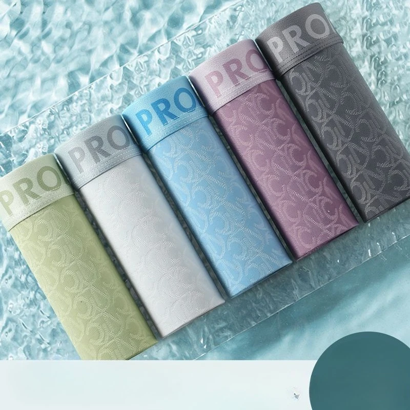 High-grade Ice Mesh Eye Jacquard Men's Underwear Sexy Boxers Breathable Seamless Quick Drying Boxer Shorts with A Summer Split