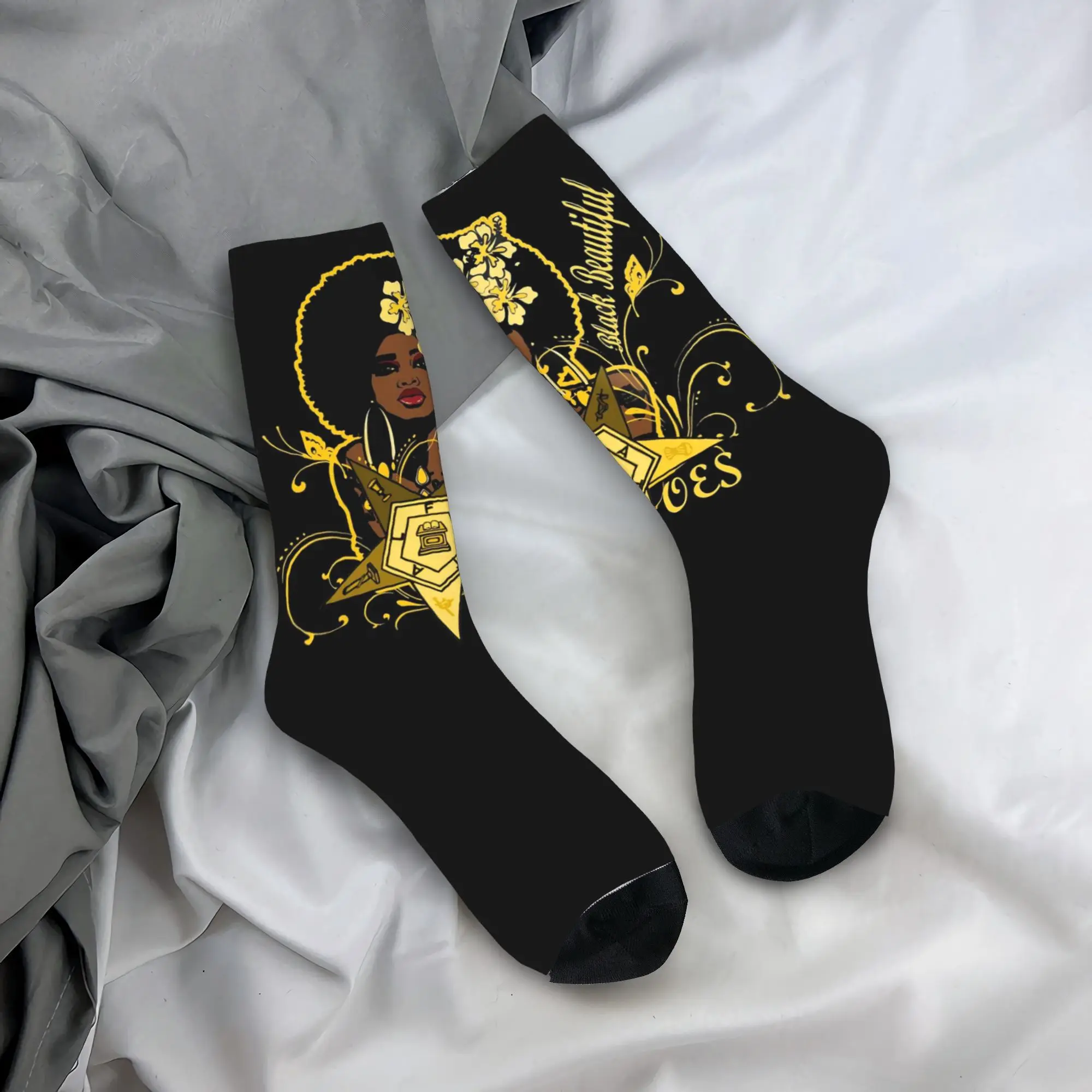 Модные носки OES Order Of The Eastern Star с логотипом сестричества, женские и мужские теплые золотые футбольные спортивные носки с 3D принтом