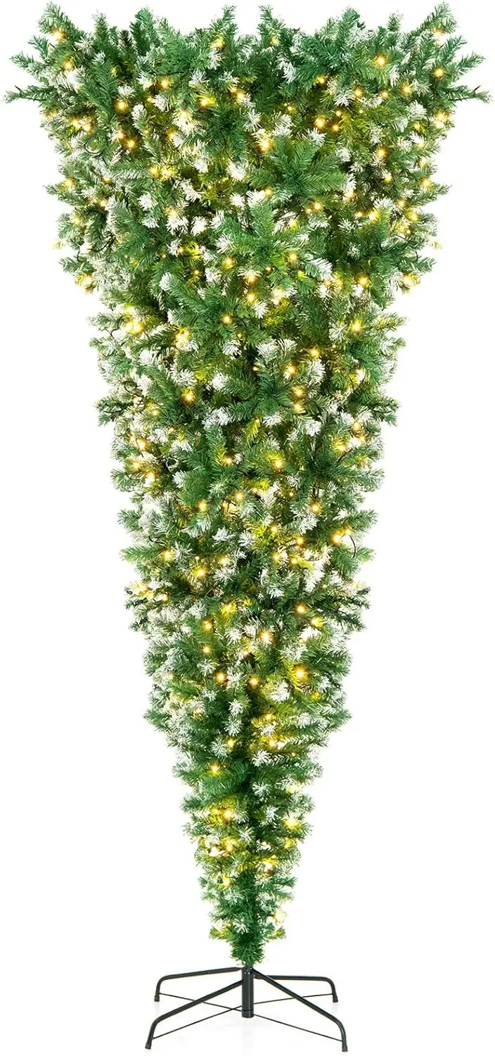 

7.5ft Pre-Lit Upside Down Christmas Tree, Inverted Hinged Xmas Tree with 1100 Branch Tips, 400 Warm White LED Lights, 8