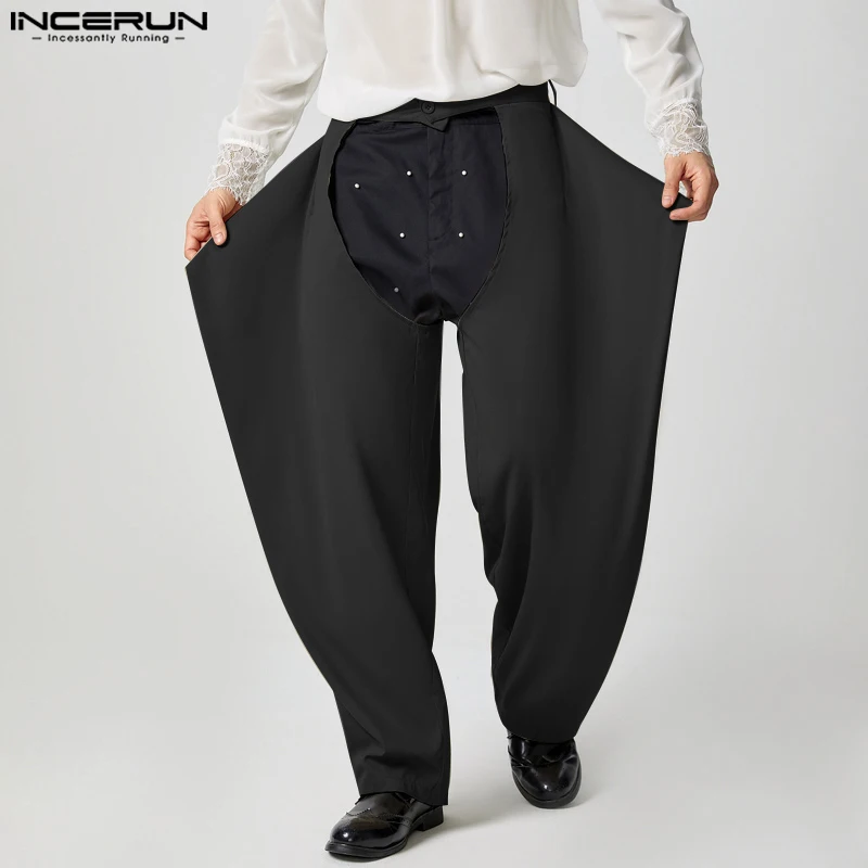 INCERUN American Style Trousers Fashion Men's Deconstruction Design Solid Hollow Pant Casual Streetwear Wide Leg Pantalons S-5XL