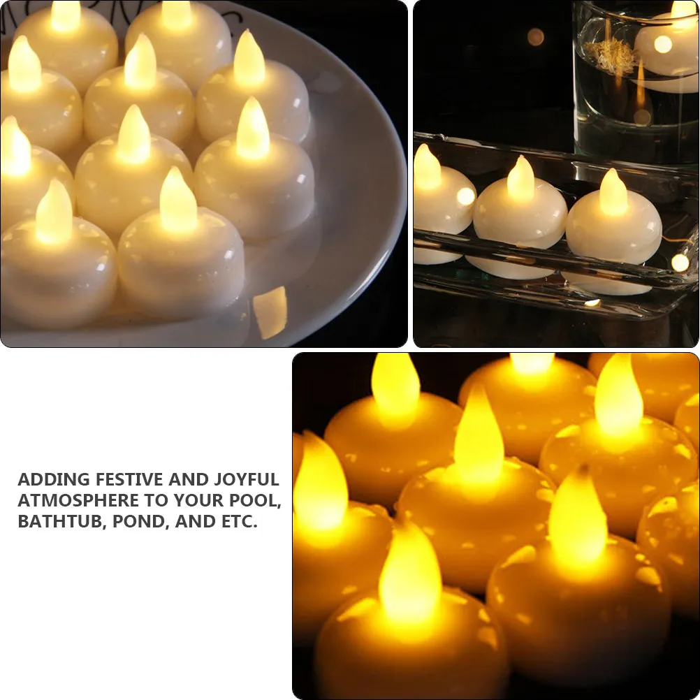 12Pcs LED Floating Lamp Waterproof Smokeless Safe Plastic Light for Garden Pool Pond Party Wedding Festival Decor Warm