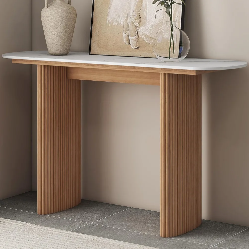 

47.24" Mid Century Modern Console Table with Sintered Stone Top, Solid Wood Entryway Table, Sofa Table for Living Room