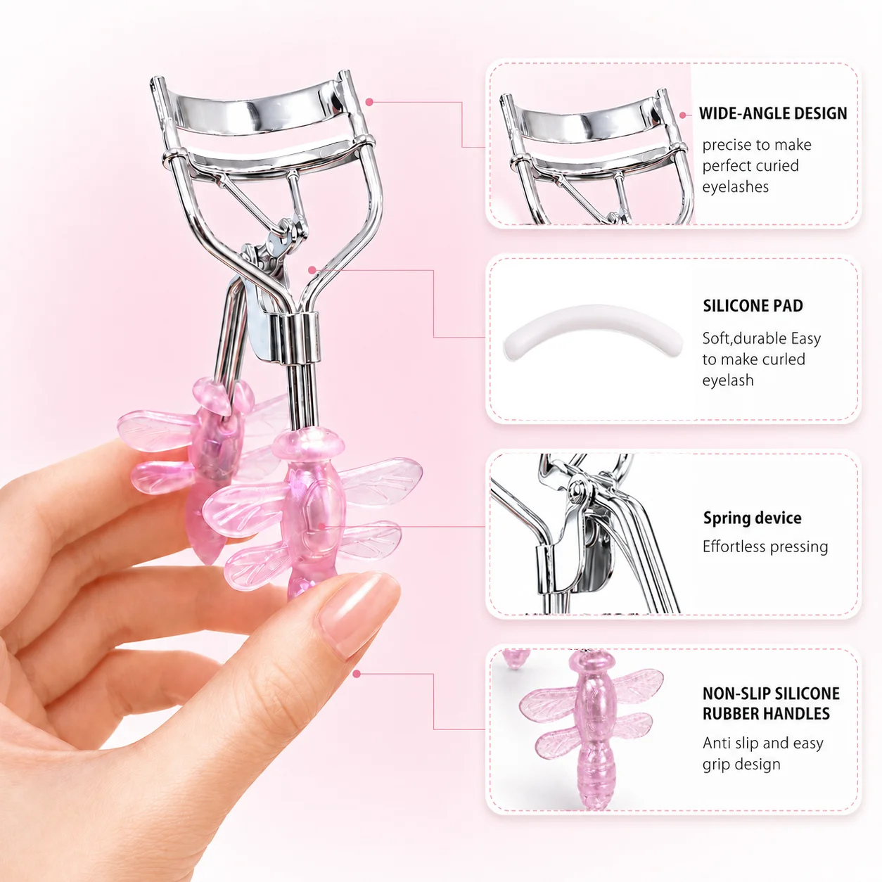 1/6/16pcs purple and pink dragonfly handle with comb eyelash curler, no dead angle to clip eyelashes.