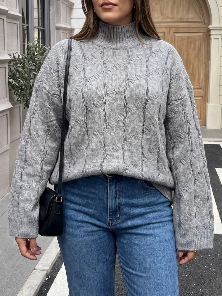 Women's Plus Size Casual Knitted Winter Long Sleeve Knitting Sweater Loose T-shirt Sports Outdoor Top Women Clothing Oversized view 3