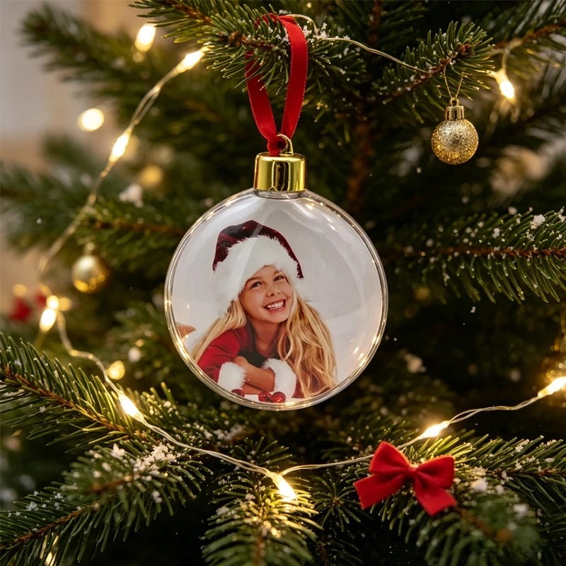 1PC Christmas Transparent Photo Ball Personalize Christmas Ball Pendant Five-star Ball DIY Christmas Tree Hanging Decorations