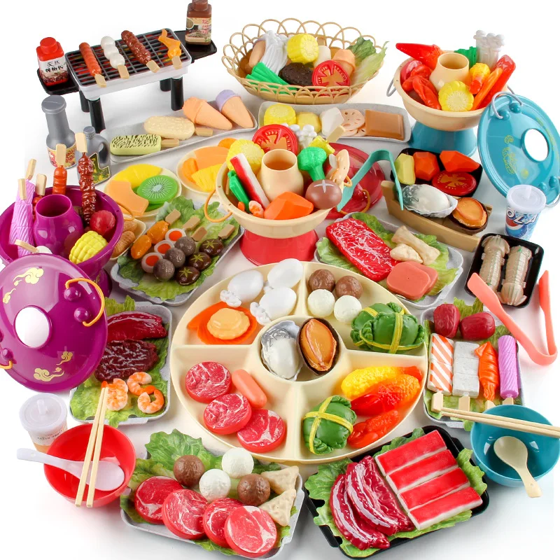 หม้อร้อนสำหรับเด็ก88/95/115ชิ้นของเล่นบาร์บีคิวชุดภาชนะพ่อแม่-ลูกแบบโต้ตอบของเล่นเพื่อการศึกษาแบบจำลองห้องครัว