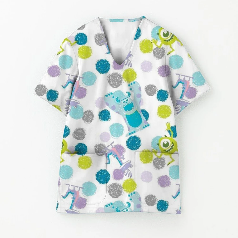 ديزني العلامة التجارية الكرتون طباعة الزي الطبي امرأة الموضة الخامس الرقبة جيب الرعاية الصحية فرك الترفيه طبيب الأسنان موحدة ممرضة امرأة #5