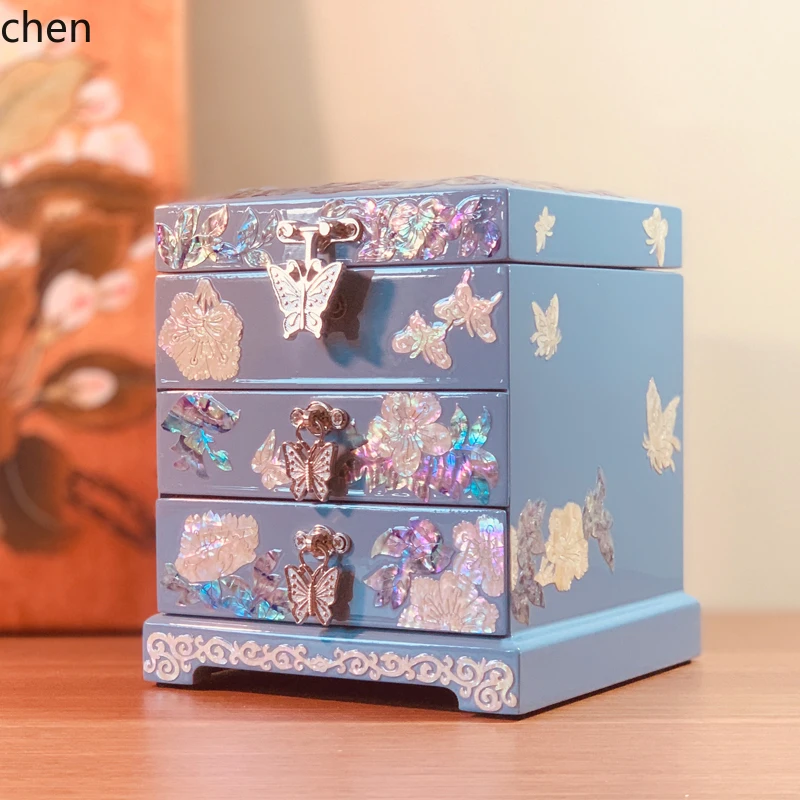 

HXL lacquer three-layer jewelry box wooden handmade jewelry storage box