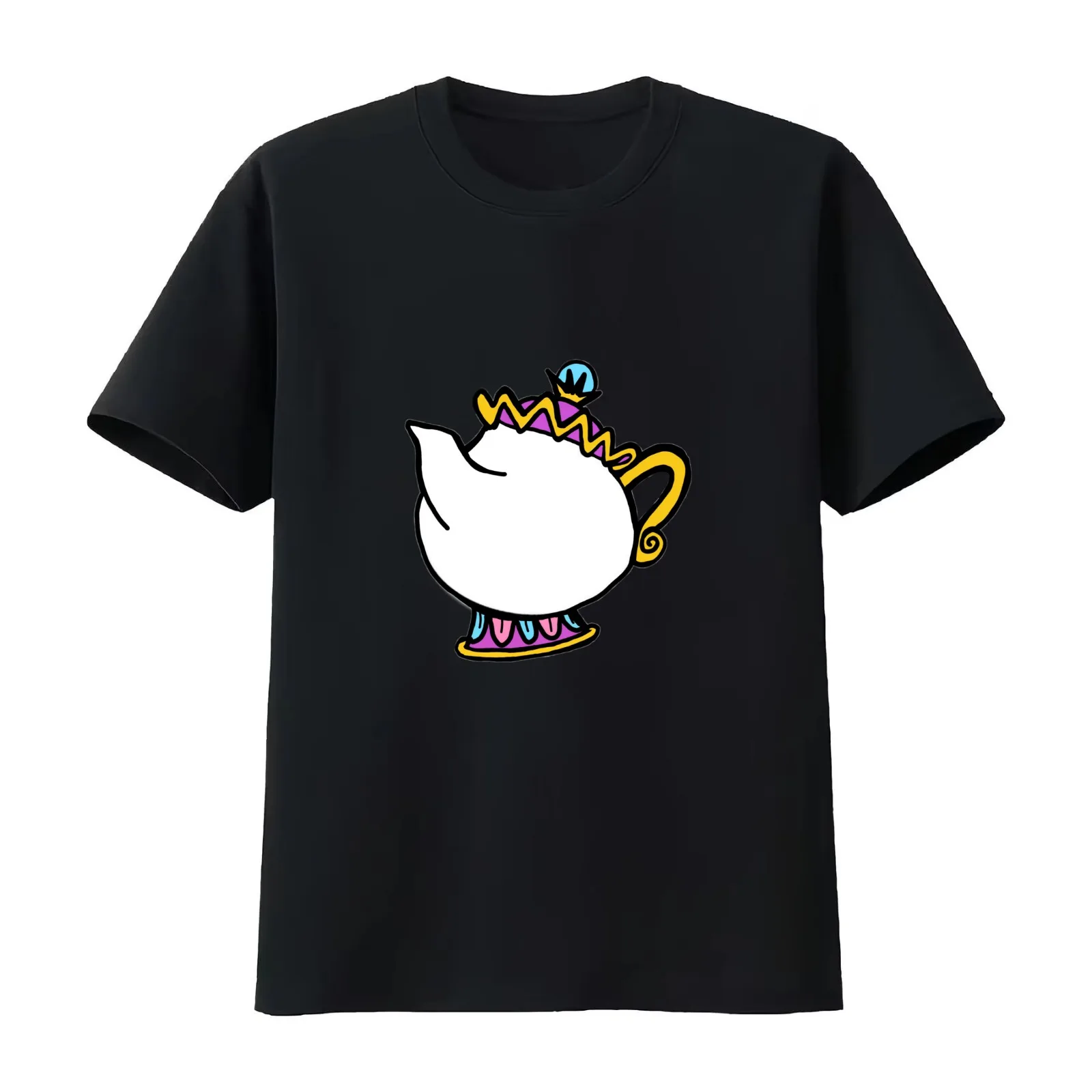 Enchanted fairytale Teapot doodle T-Shirt Summer Casual Cotton Tee Oversized Streetwear Tops Vintage Graphic Print