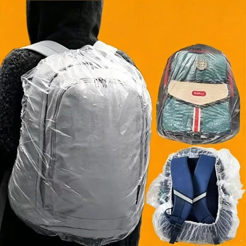 20 Pcs Transparent Disposable Rain Cover Travel Hike Backpack Protect Cover Waterproof Dust Thicken Student Schoolbag Rain Cover