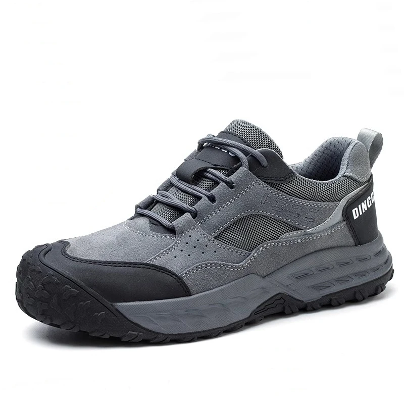 men fashion breathable plastic toe caps work safety shoes cow suede leather security boots worker safe sneakers protect footwear