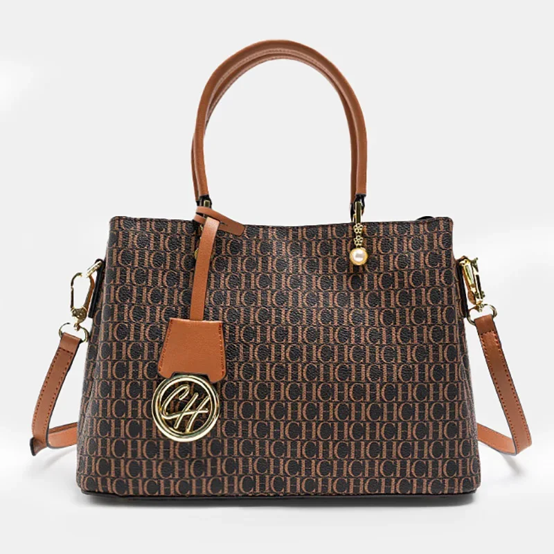 CH Women Letter Print Handbag Large Capacity Shoulder Crossbody Bag Fashion Tote Purse Casual Shopping Bag Adjustable Strap