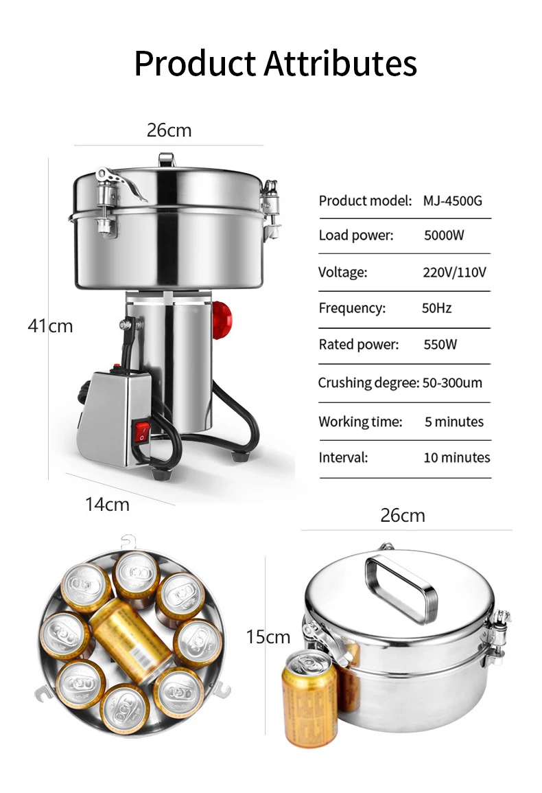 MJ 4500G Mini Commercial Flour Mill Machine Cocoa Soybean Coffee Pepper Sesame Turmeric Spices Home Powder Grinding Machine
