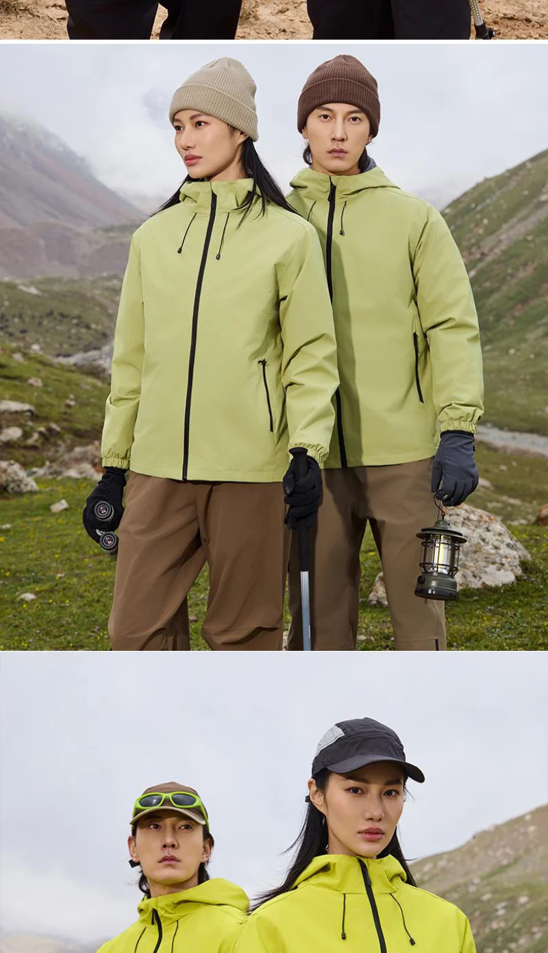Wasserdichte Wanderjacken, doppelte Stoff-Windjacke, Kapuzenjacke, Schutz, Windjacke, Camping, Klettern, Unisex, Reißverschlussmäntel – Detail 7