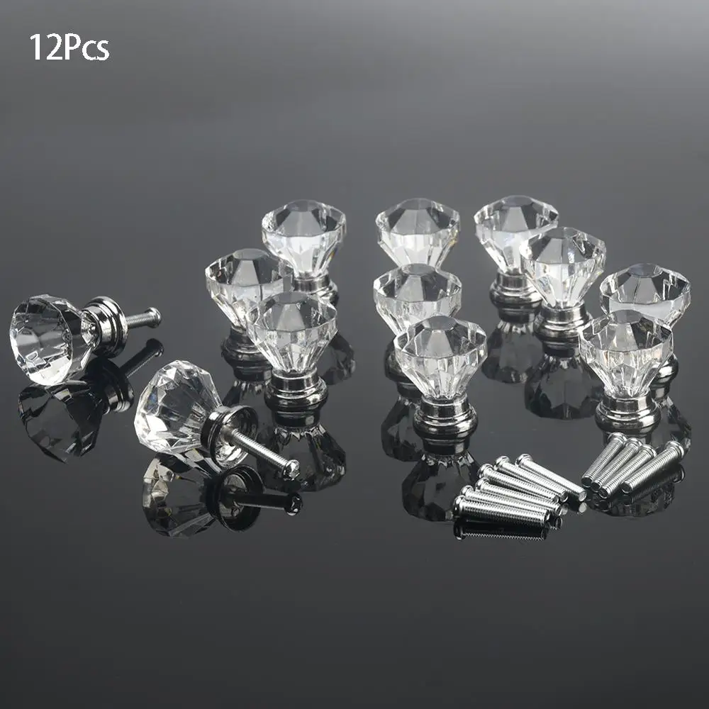 12pcs Clear Acrylic 30mm Diamond Shape Knob Cupboard Drawer Pull Handle Knobs Brand New Knobs and Kandles for Furniture Drawers